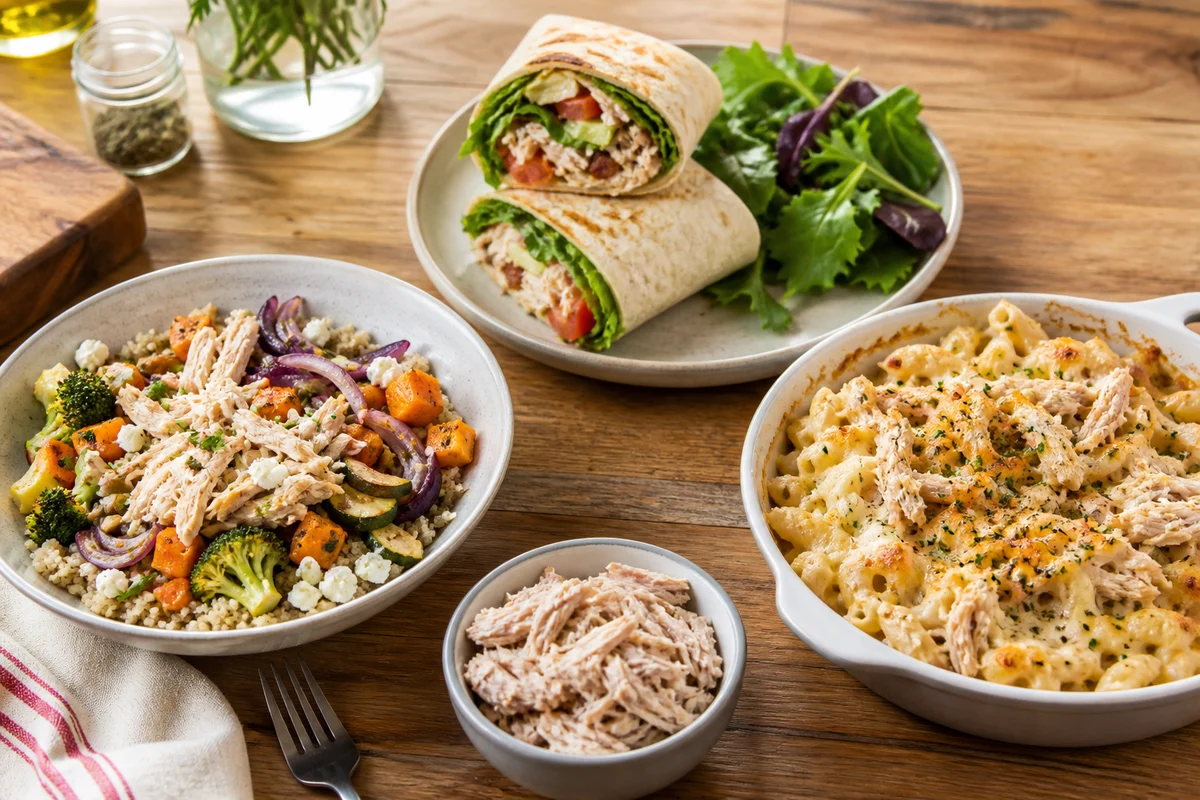 Trois idées pour utiliser un reste de poulet rôti : bowl, wrap et gratin familial