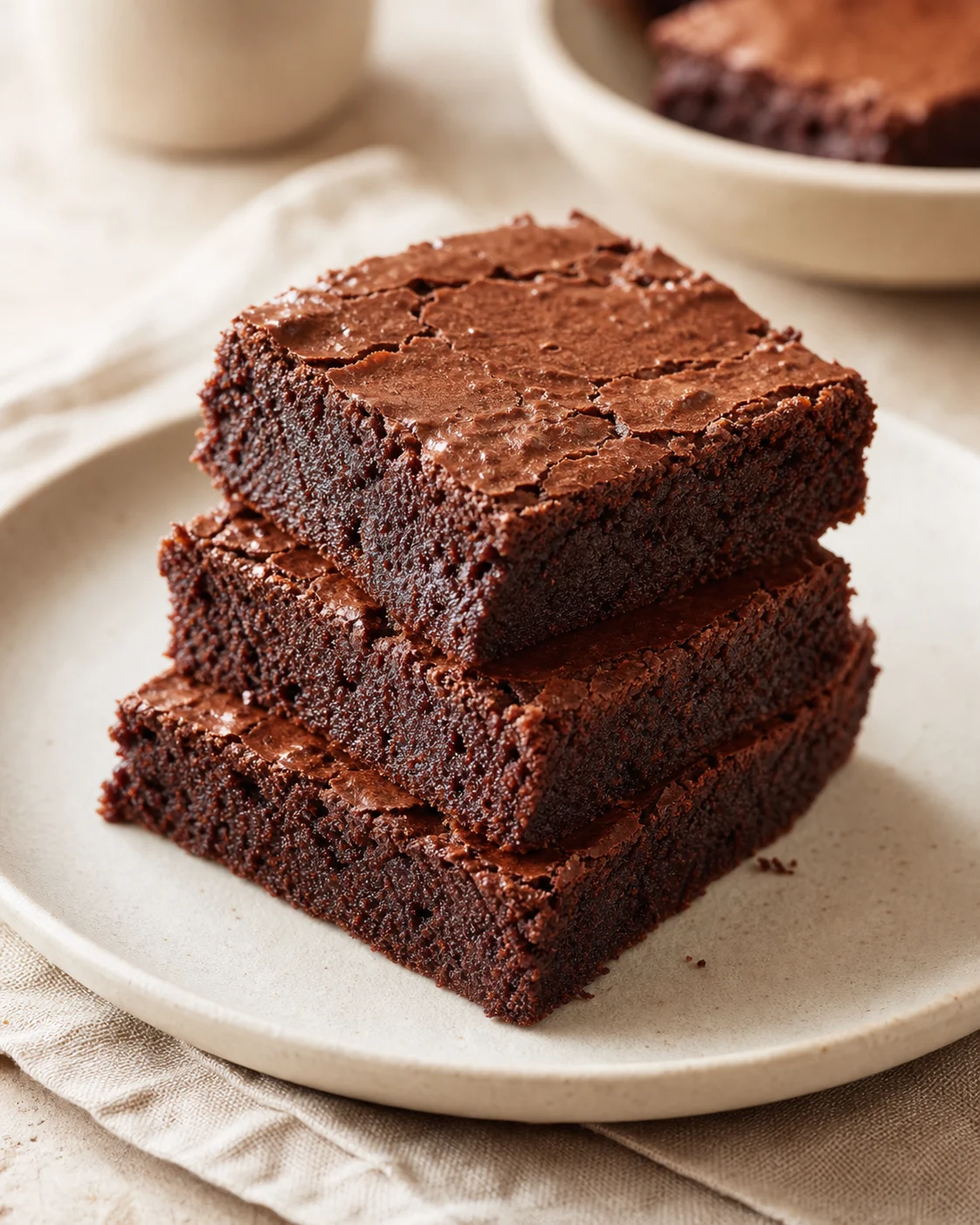Carrés de brownie au chocolat facile avec croûte fine brillante et cœur fondant