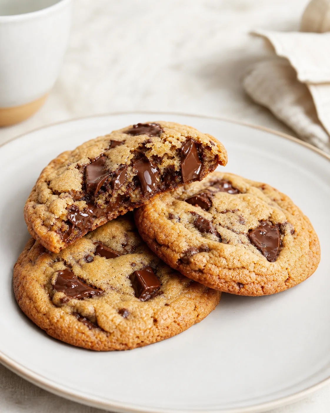 Cookies moelleux au chocolat avec bords dores et centre tendre visible