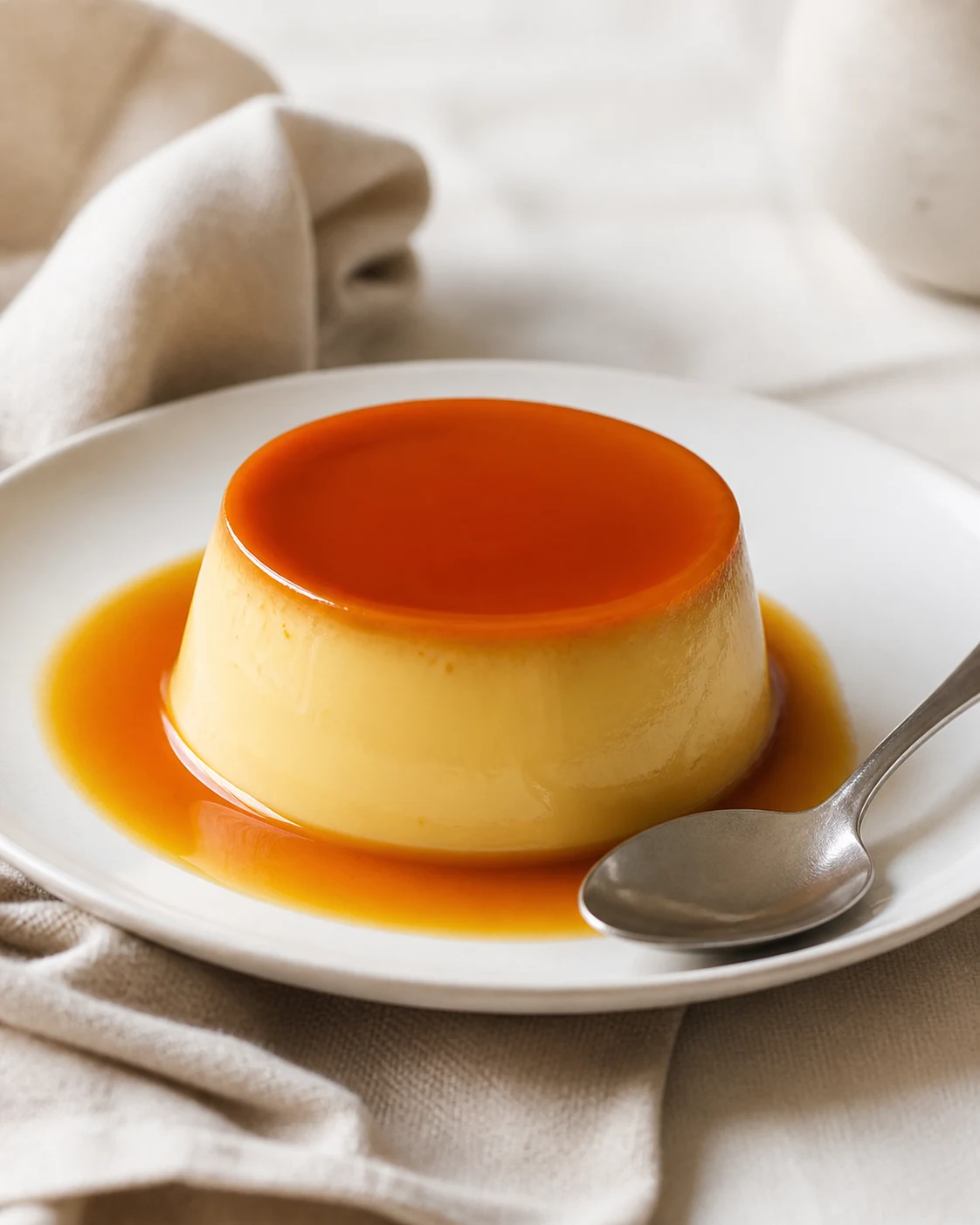 Creme caramel maison demoulee avec nappage brillant et texture lisse