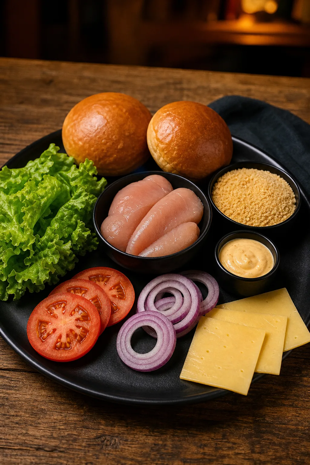 Ingrédients préparés pour Burger poulet maison