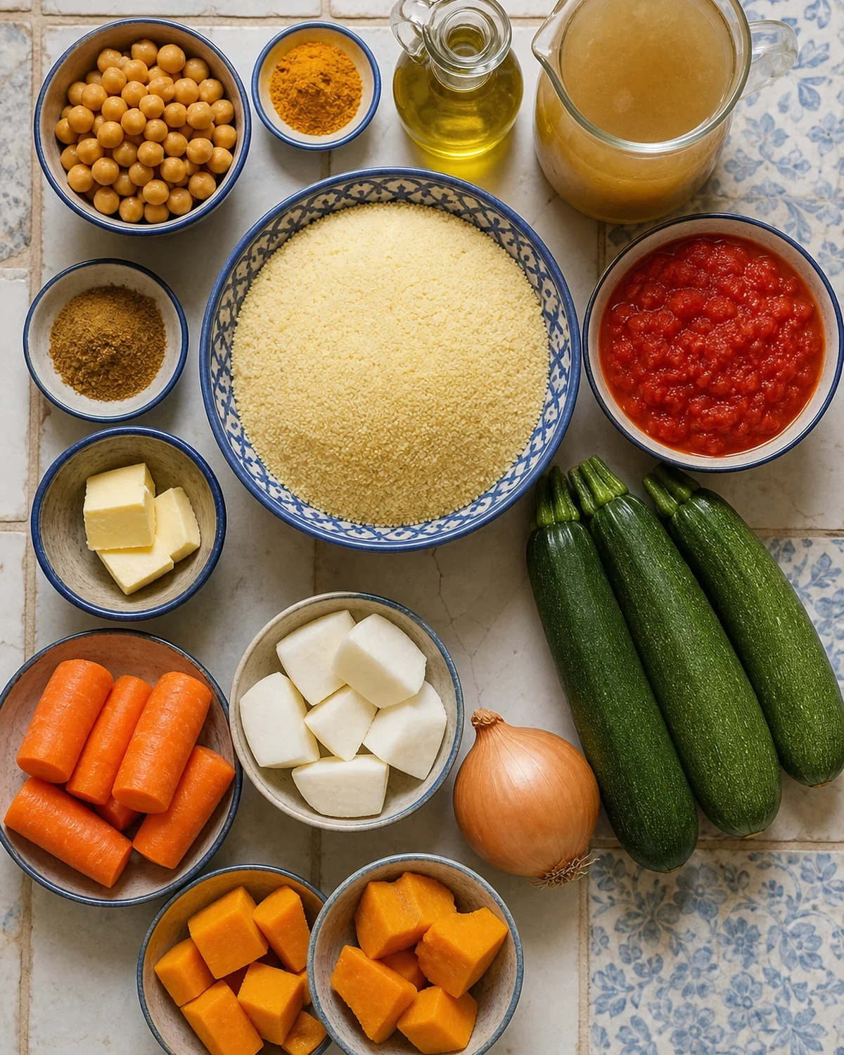 Ingrédients préparés pour Couscous marocain