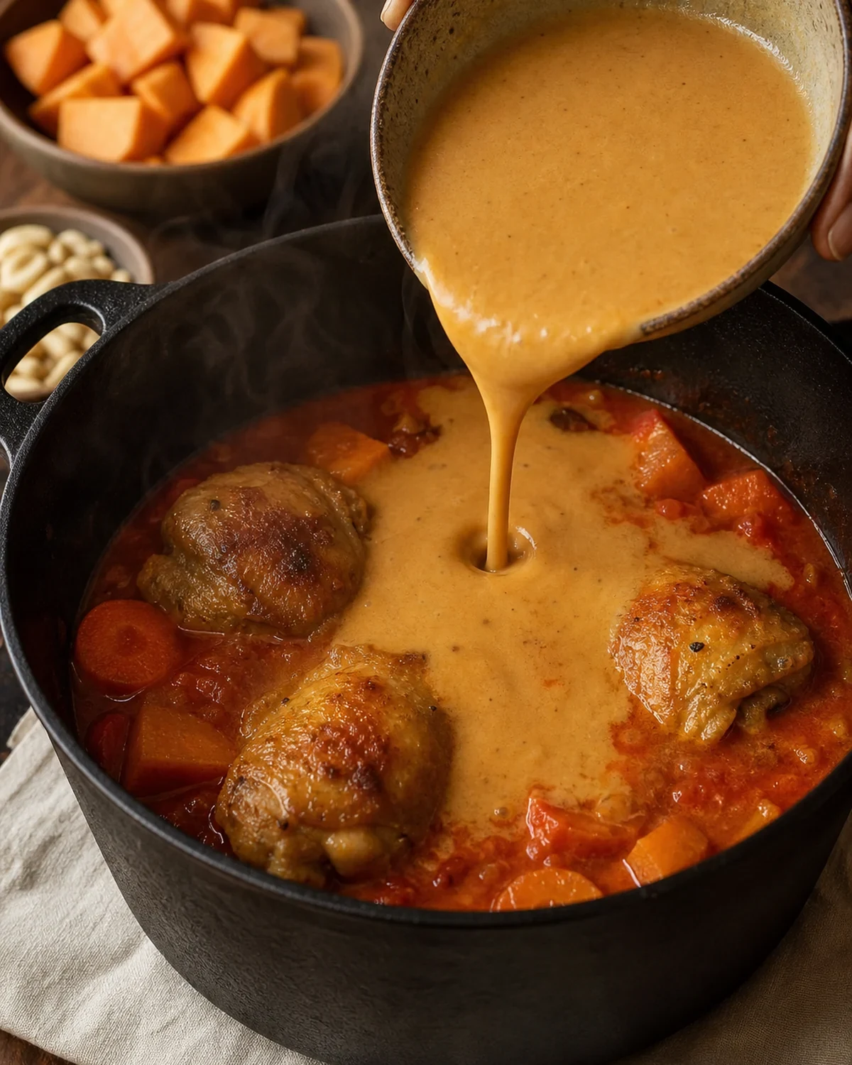 Préparation de Curry poulet coco