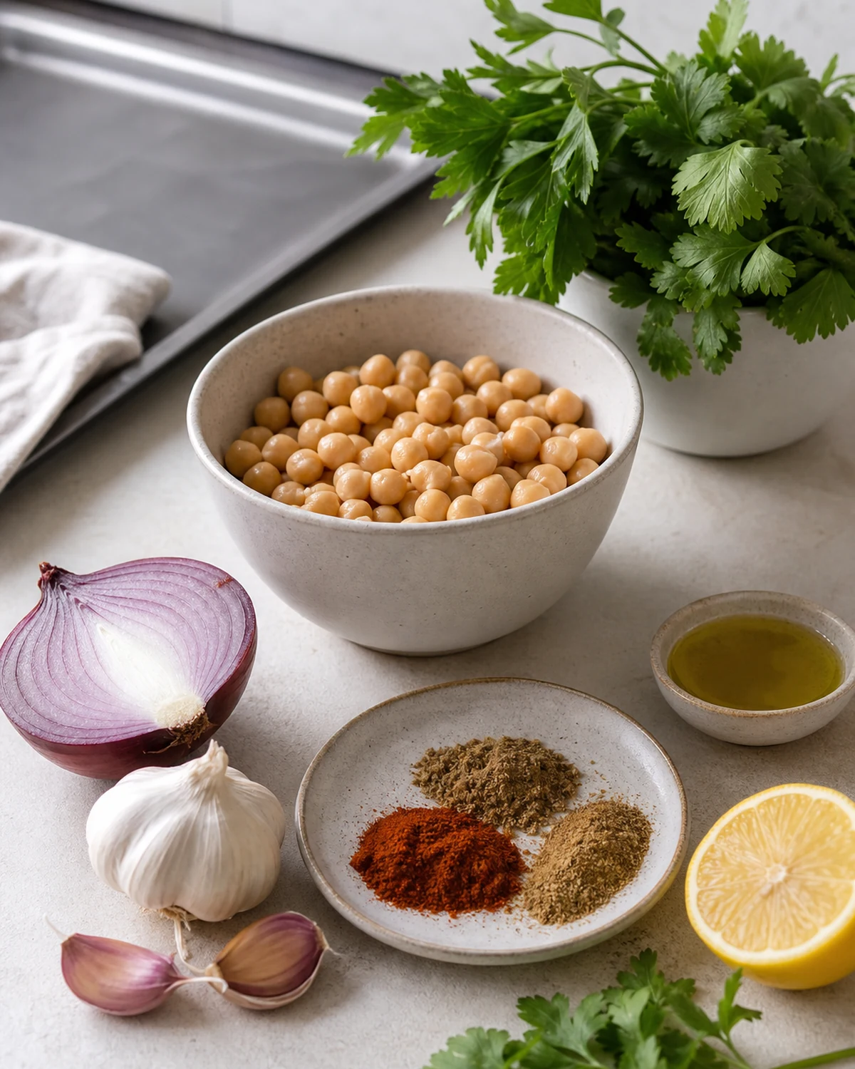 Ingrédients préparés pour Falafel au four