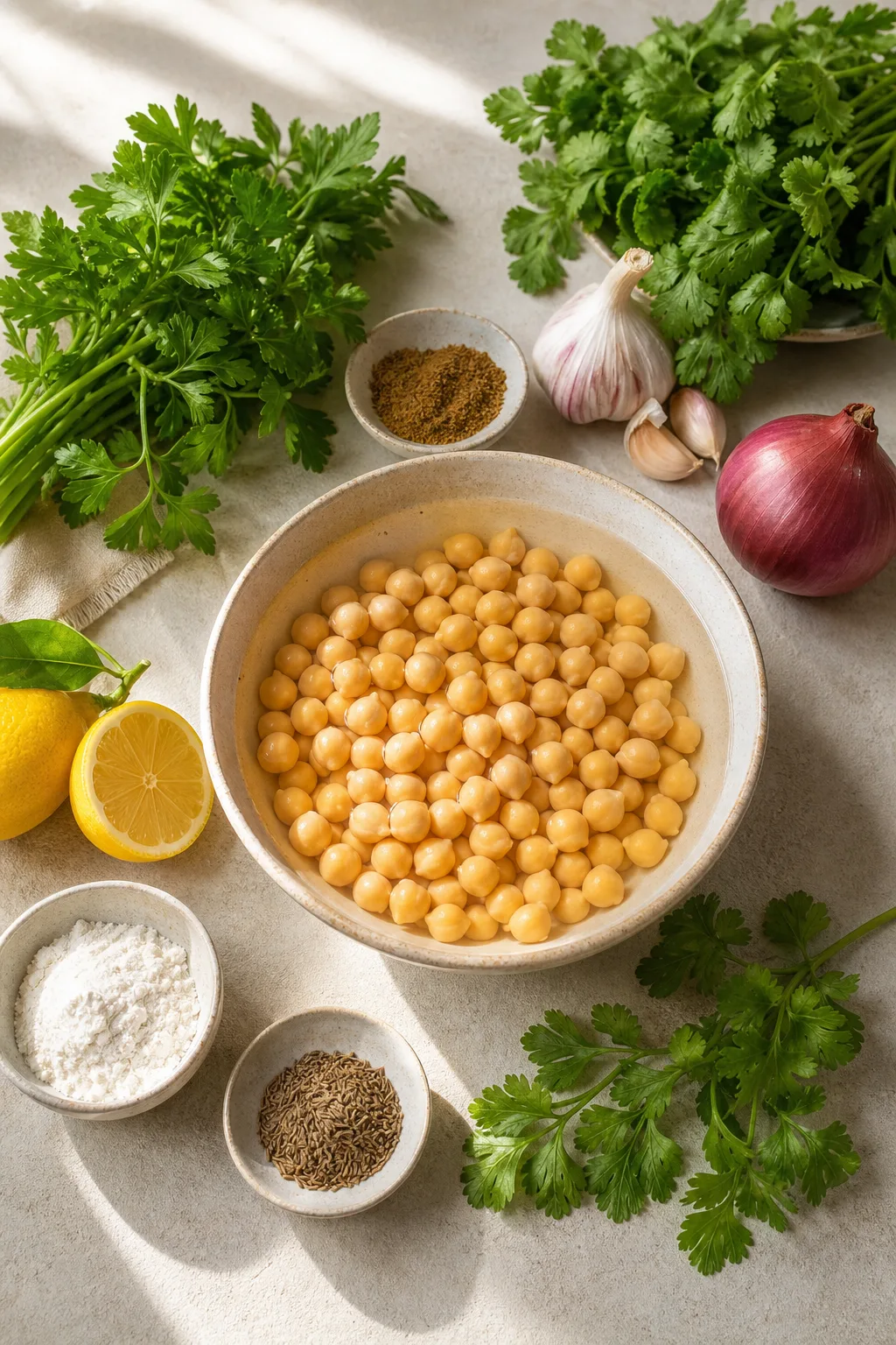 Ingrédients préparés pour Falafel libanais