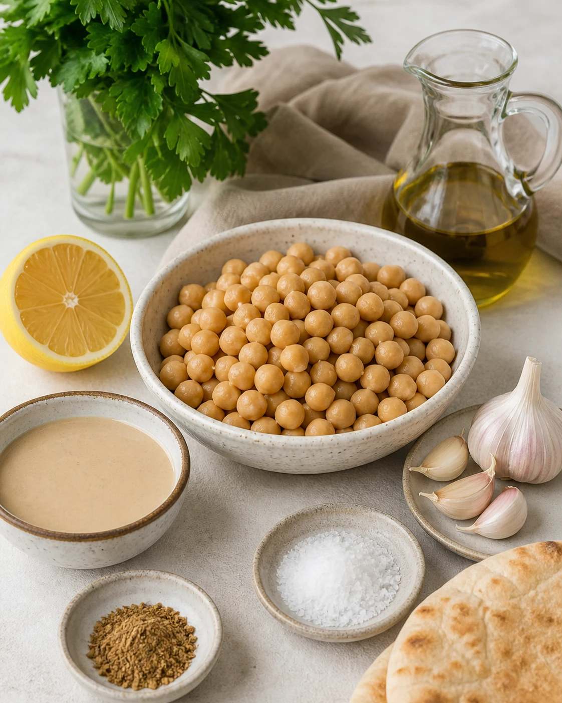 Ingrédients préparés pour Houmous libanais