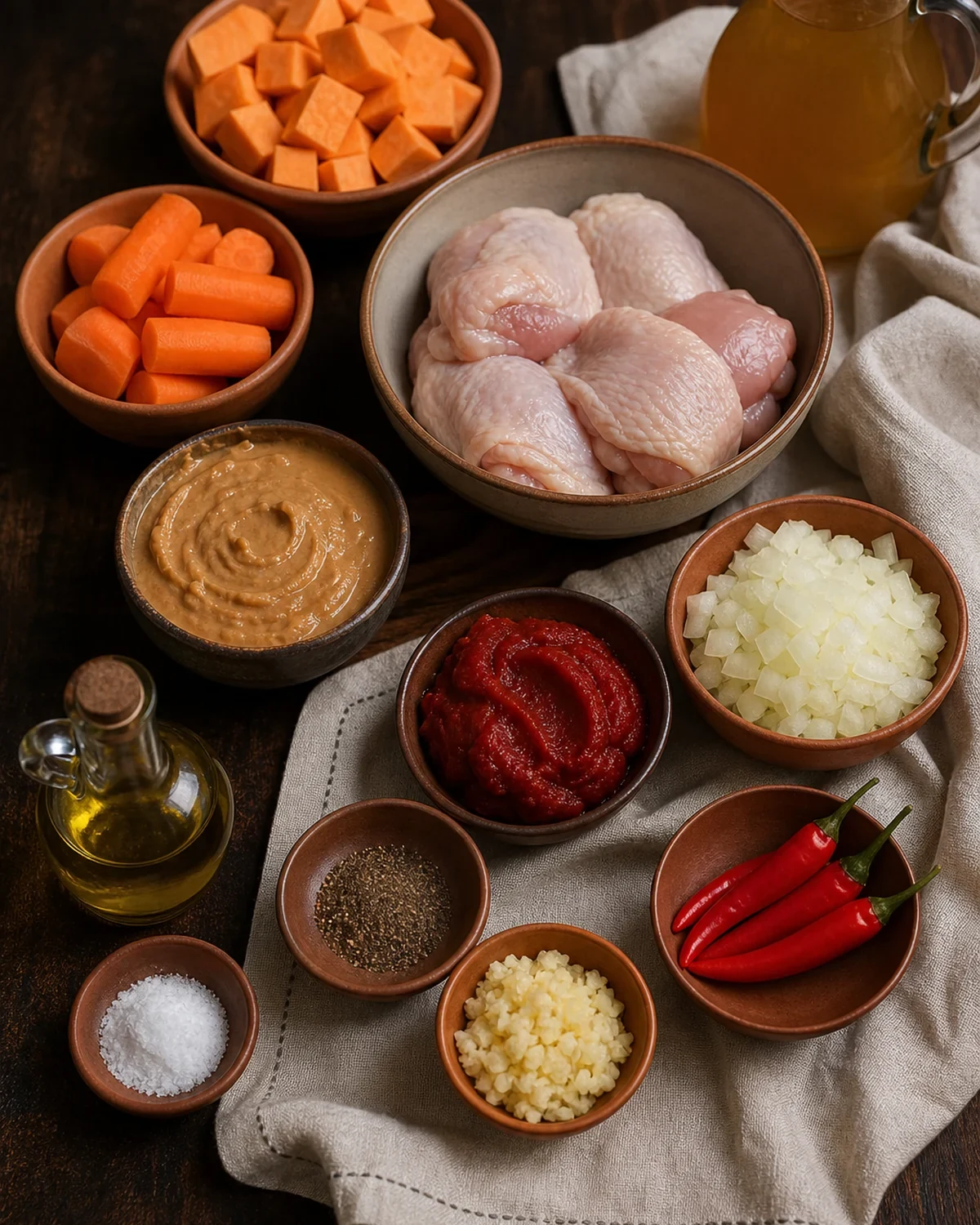 Ingrédients préparés pour Mafe poulet