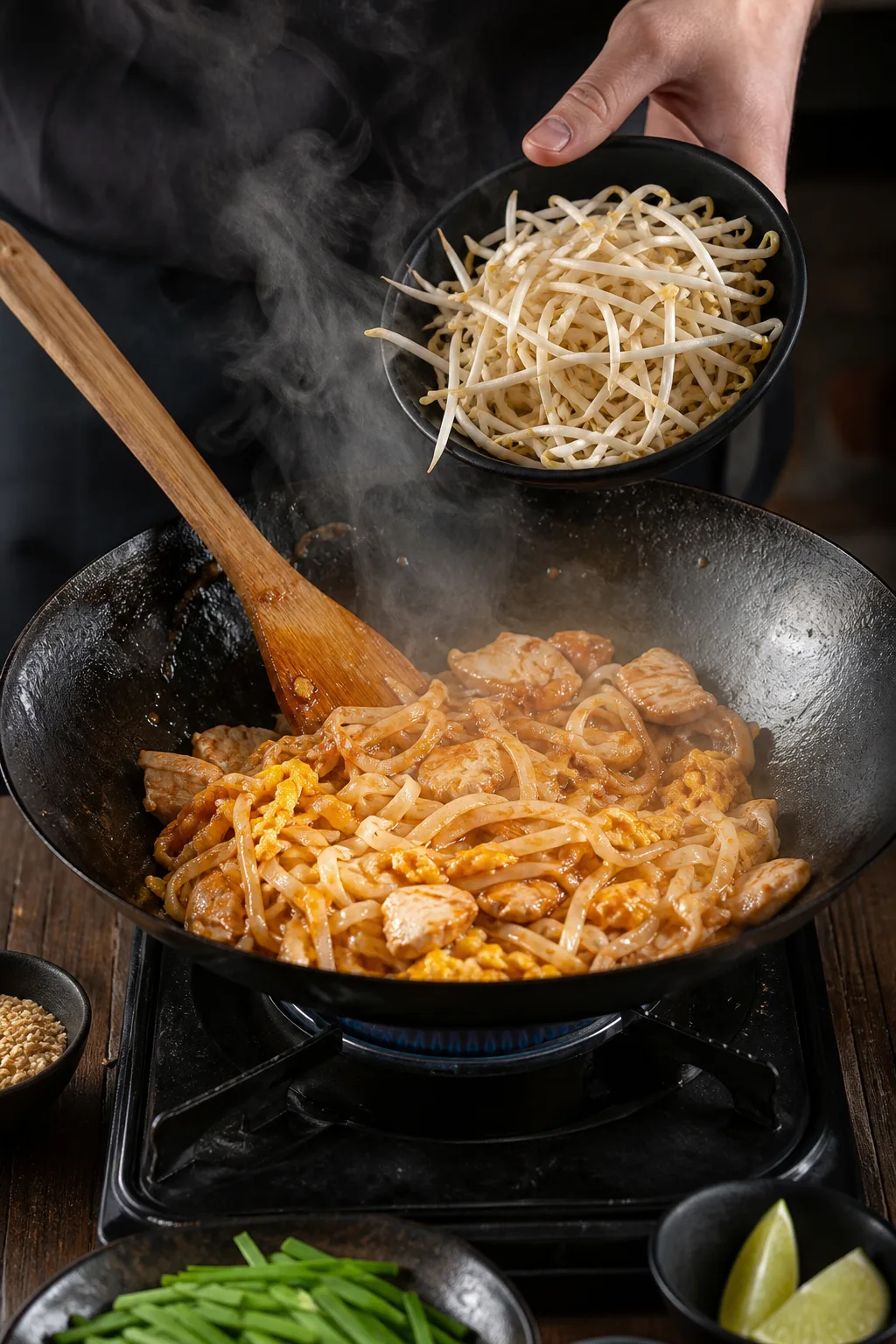 Étape de préparation de Pad thaï poulet