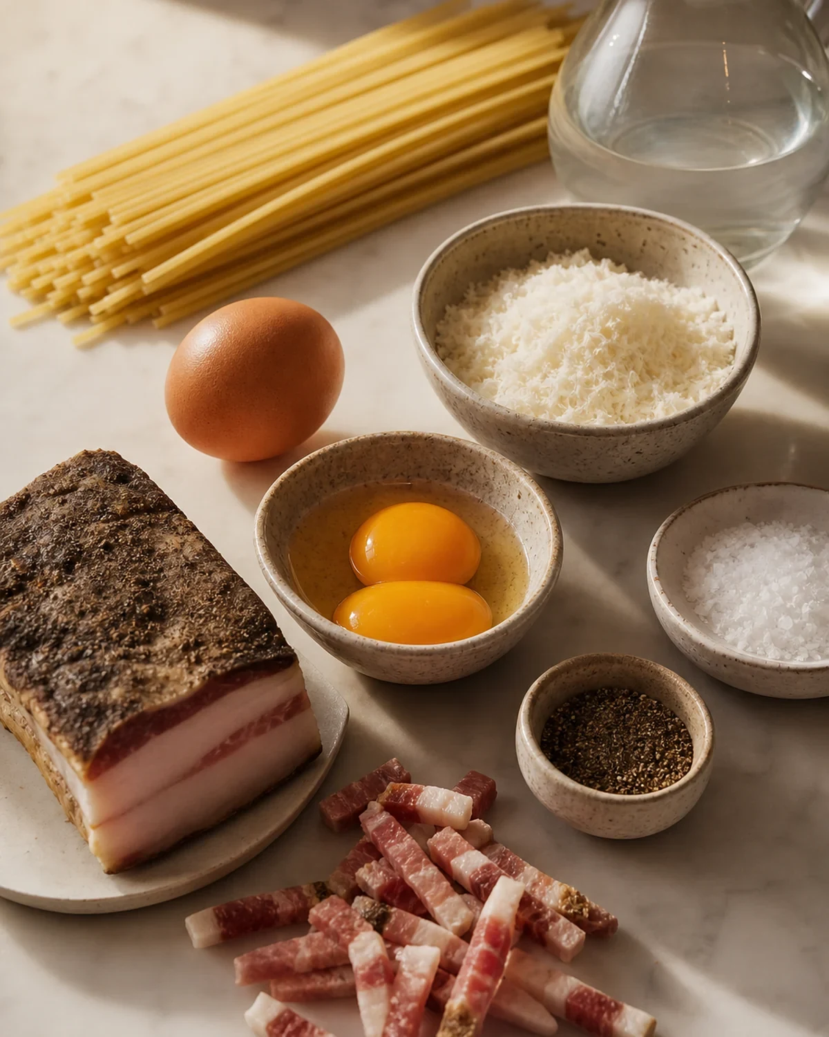 Ingrédients préparés pour Pâtes carbonara