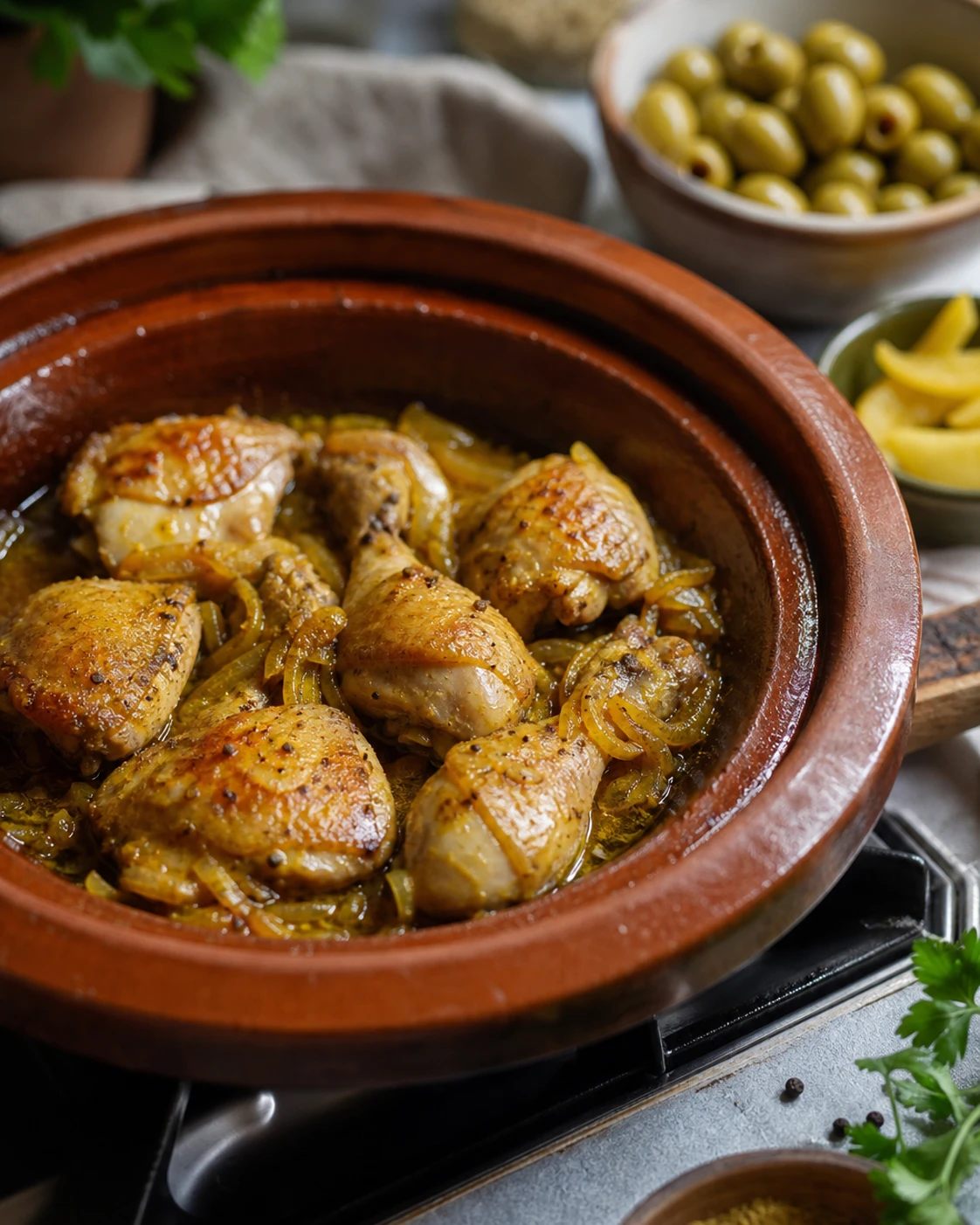 Étape de préparation de Tajine poulet citron confit
